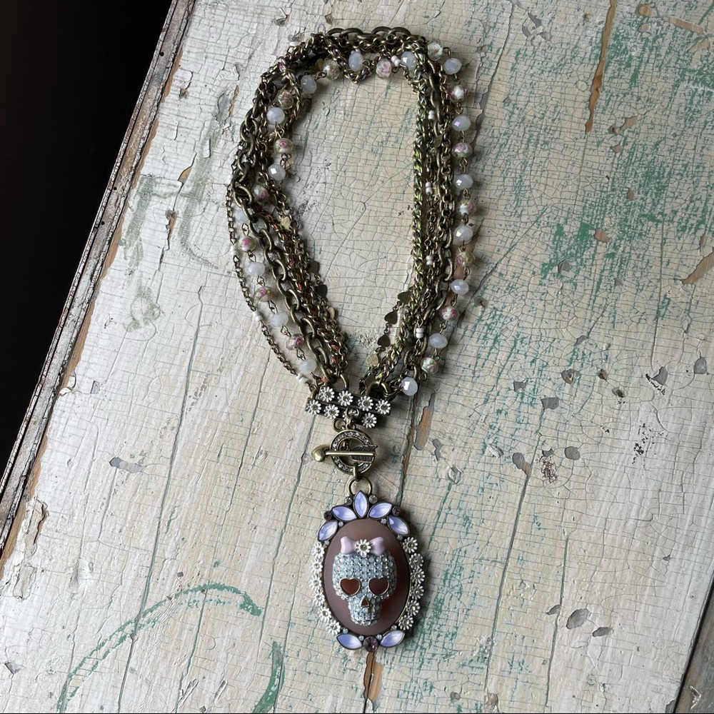 Betsey Johnson girly punk crystal skull necklace.